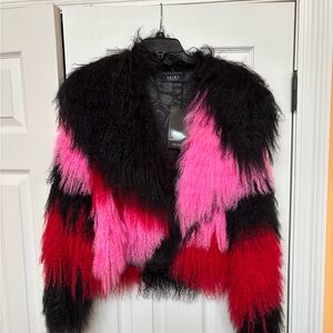 AKIRA Black, Pink, and Red Furry Jacket